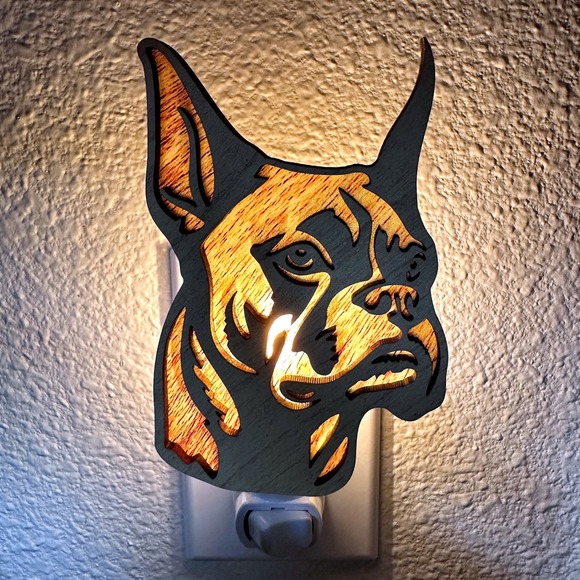 Bone and Bloom Other - Boxer Dog Head Handmade Night Light Plug In Wall Decor Accent Lamp